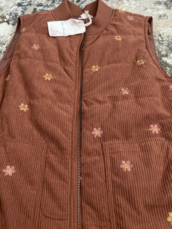 Hem & Thread Jackets & Blazers - Hem & Thread Rust Corduroy Vest with Floral Embroidery